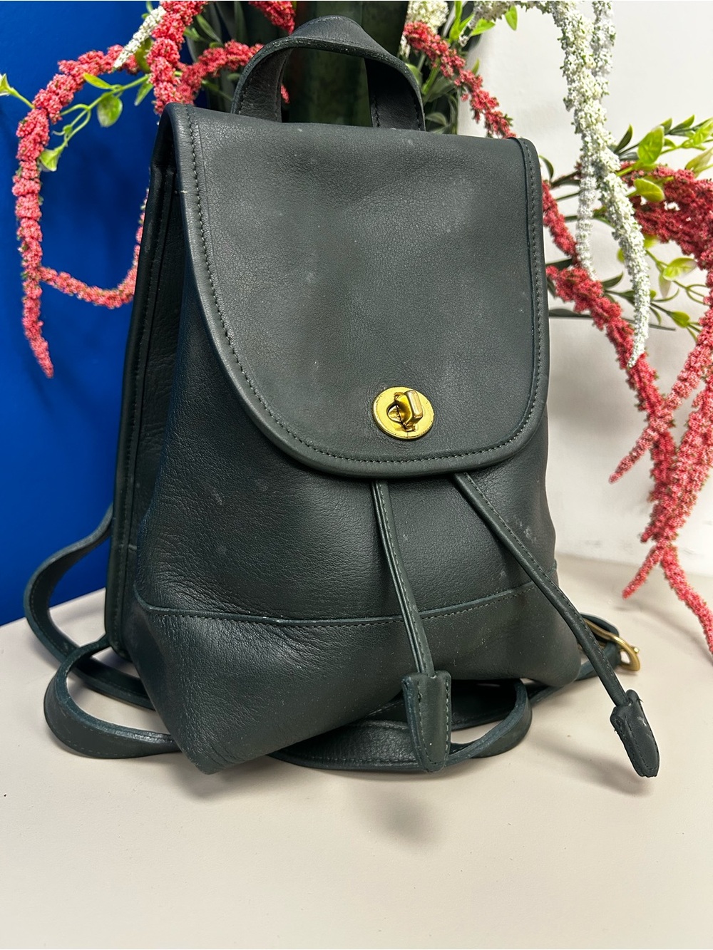 COACH 9791 VTG Mini Backpack Turnlock Leather Black Gold Hardware From Japan